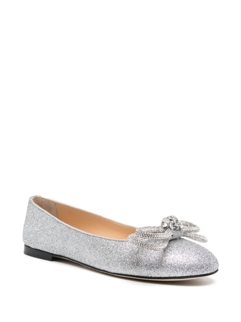 Silver-tone Double Bow Glitter Ballerina Shoes