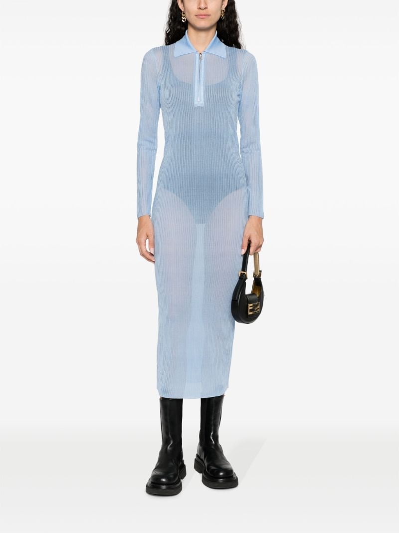 Blue Half-zip Ribbed Midi Dress