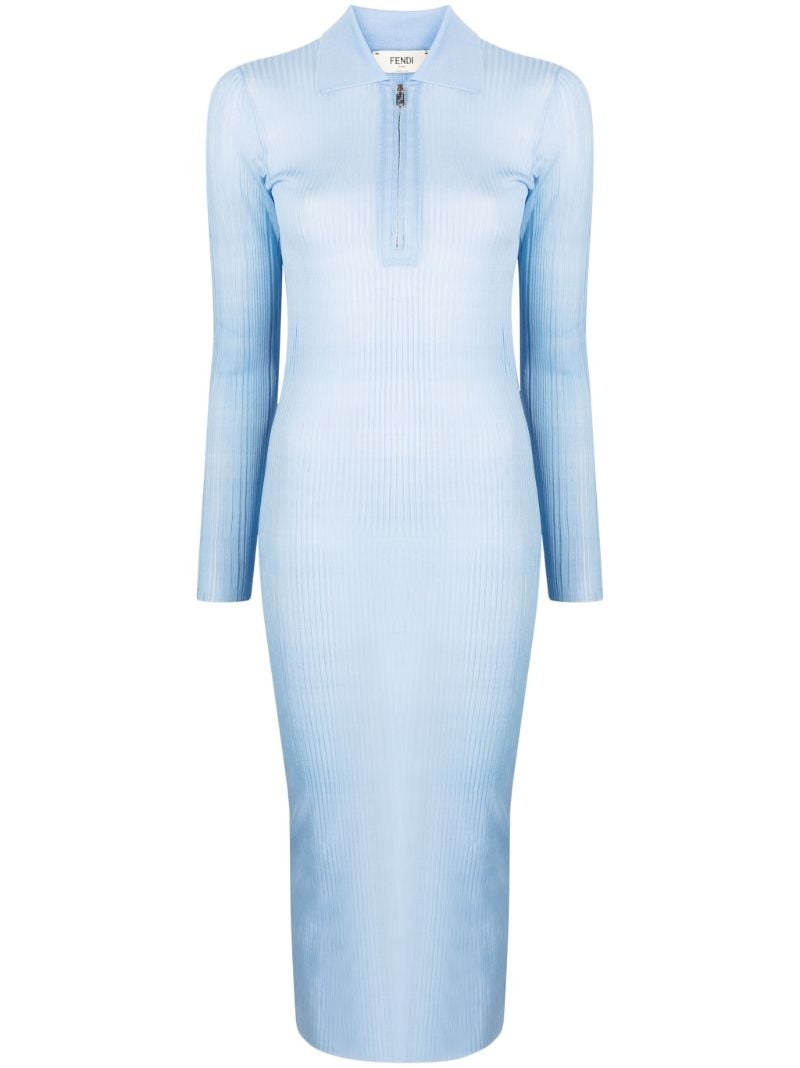 Blue Half-zip Ribbed Midi Dress