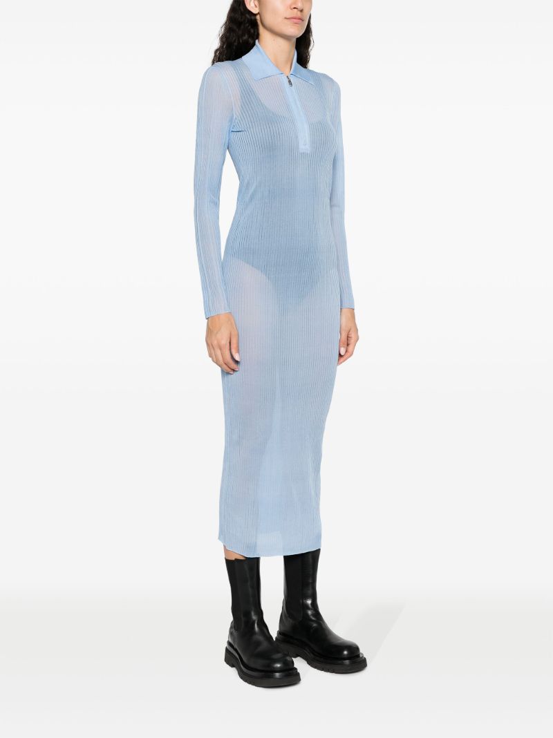Blue Half-zip Ribbed Midi Dress