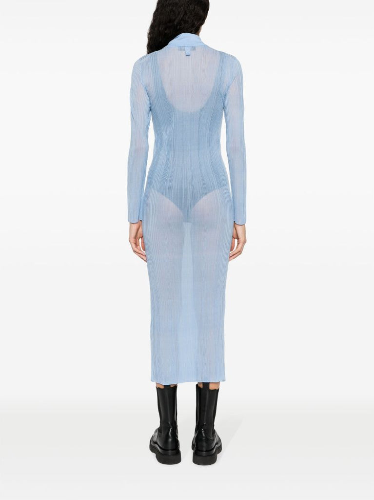 Blue Half-zip Ribbed Midi Dress