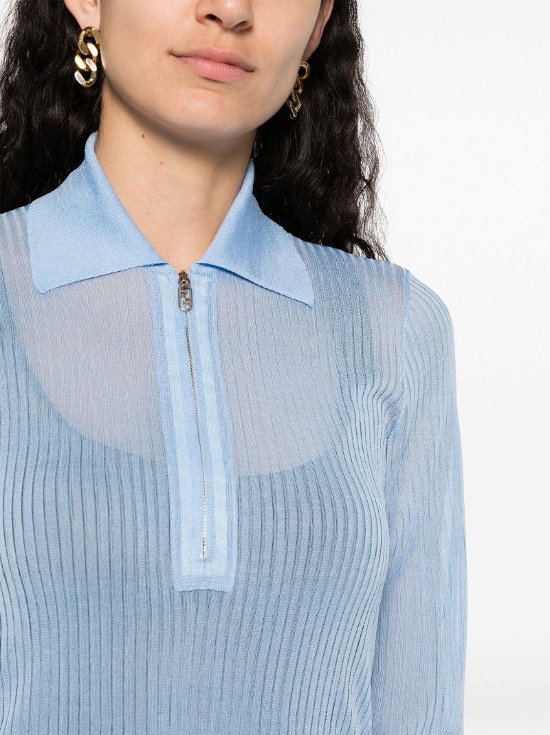 Blue Half-zip Ribbed Midi Dress