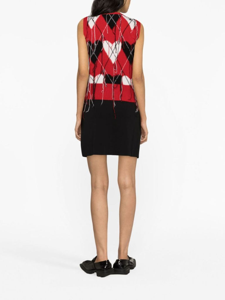 Red Guddle Knit Frayed Vest