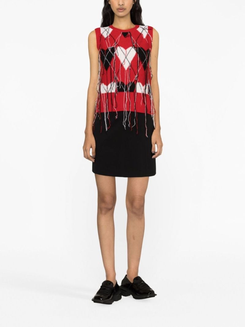 Red Guddle Knit Frayed Vest