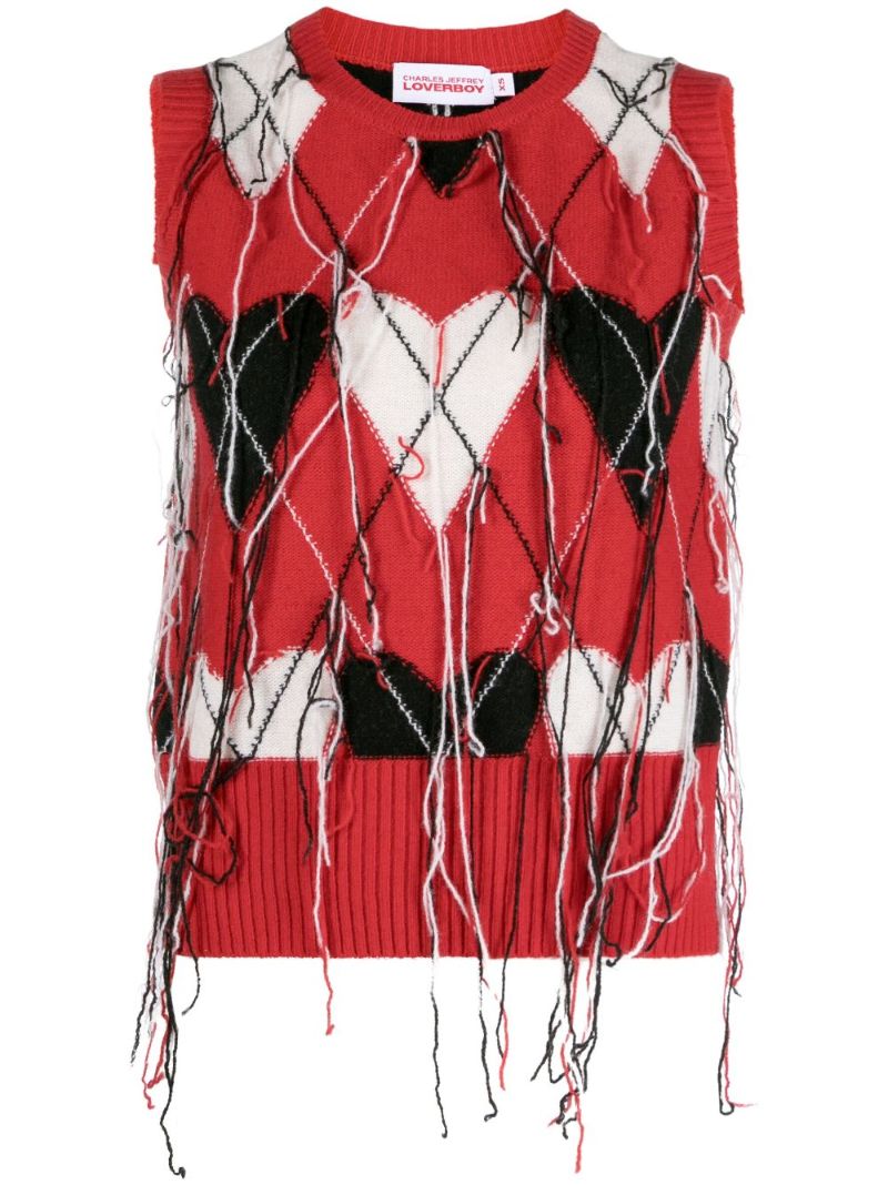 Red Guddle Knit Frayed Vest