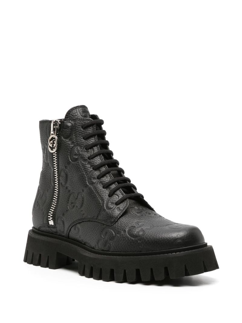 Black Gg Leather Ankle Boots