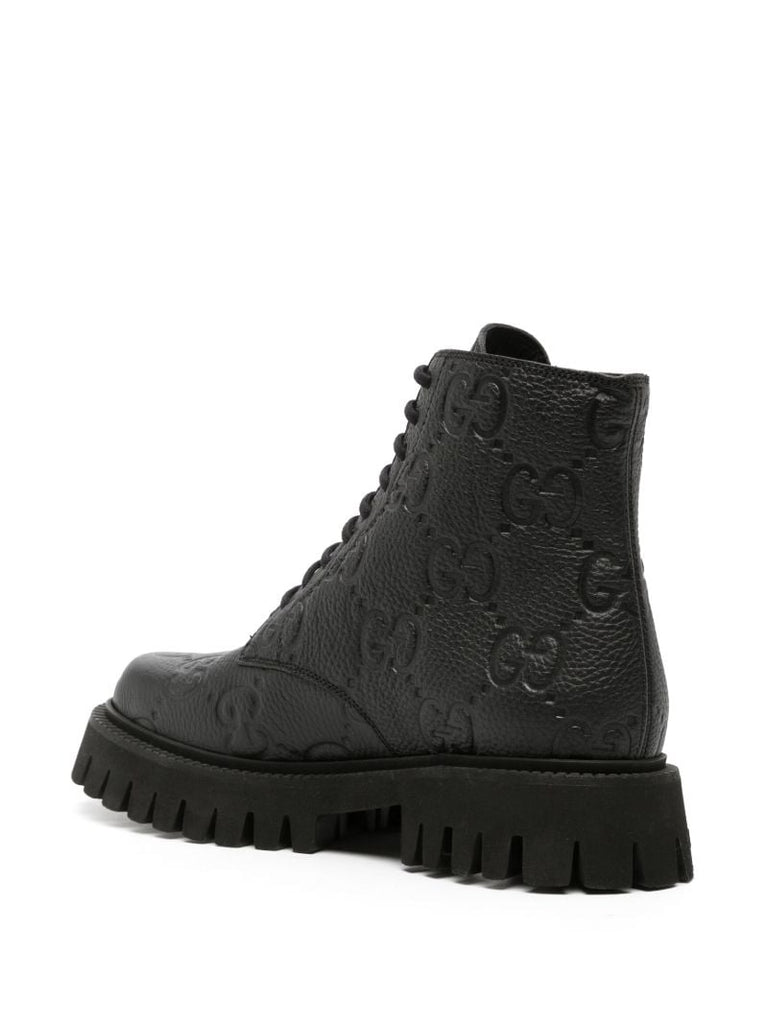 Black Gg Leather Ankle Boots