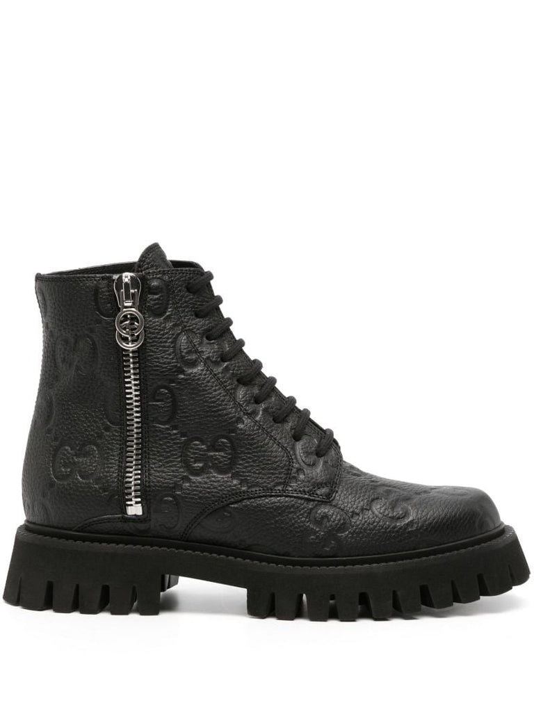 Black Gg Leather Ankle Boots