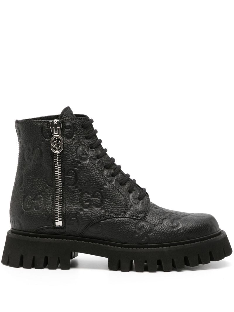 Black Gg Leather Ankle Boots