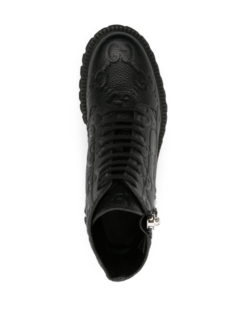 Black Gg Leather Ankle Boots