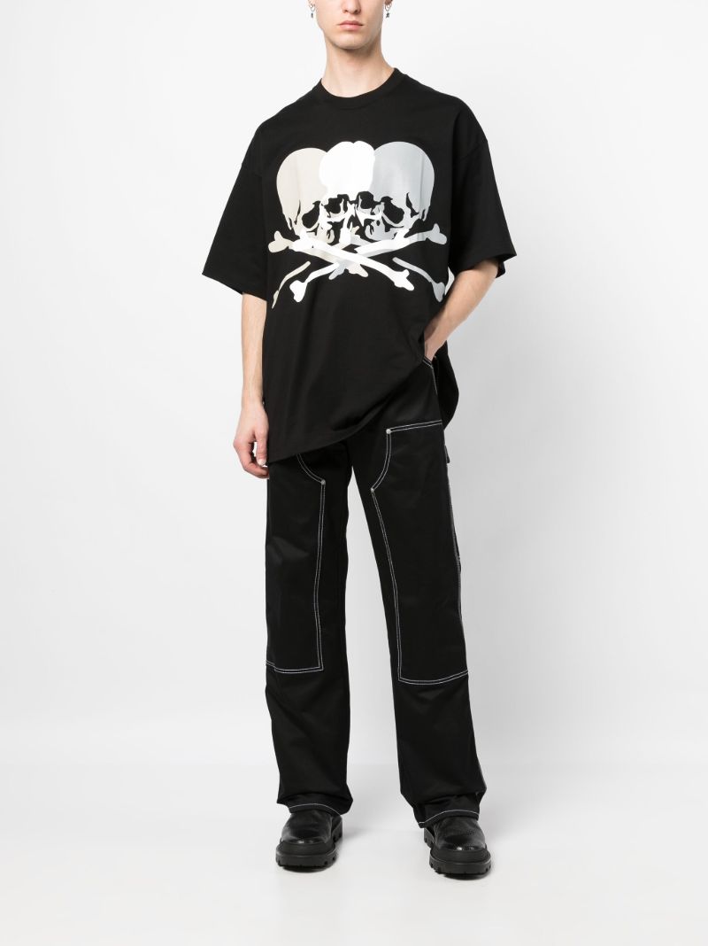 Black Skull Print Cotton T-shirt