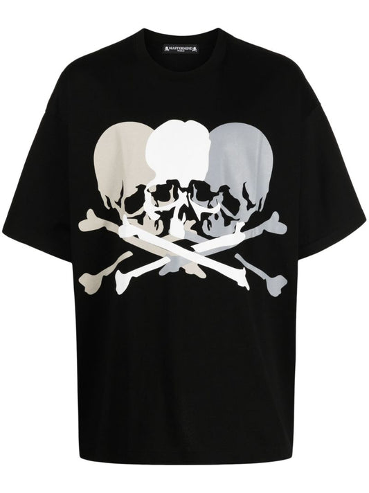 Black Skull Print Cotton T-shirt