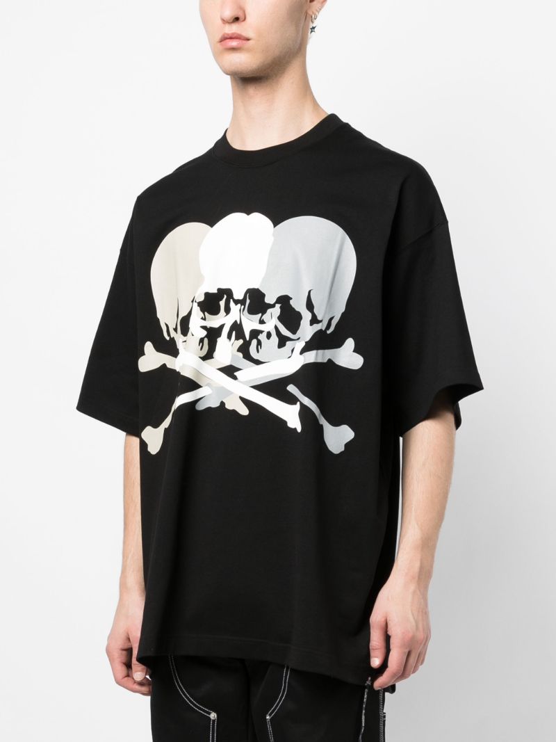 Black Skull Print Cotton T-shirt