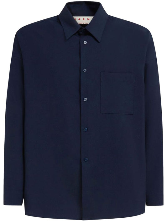 Blue Button-up Virgin-wool Shirt