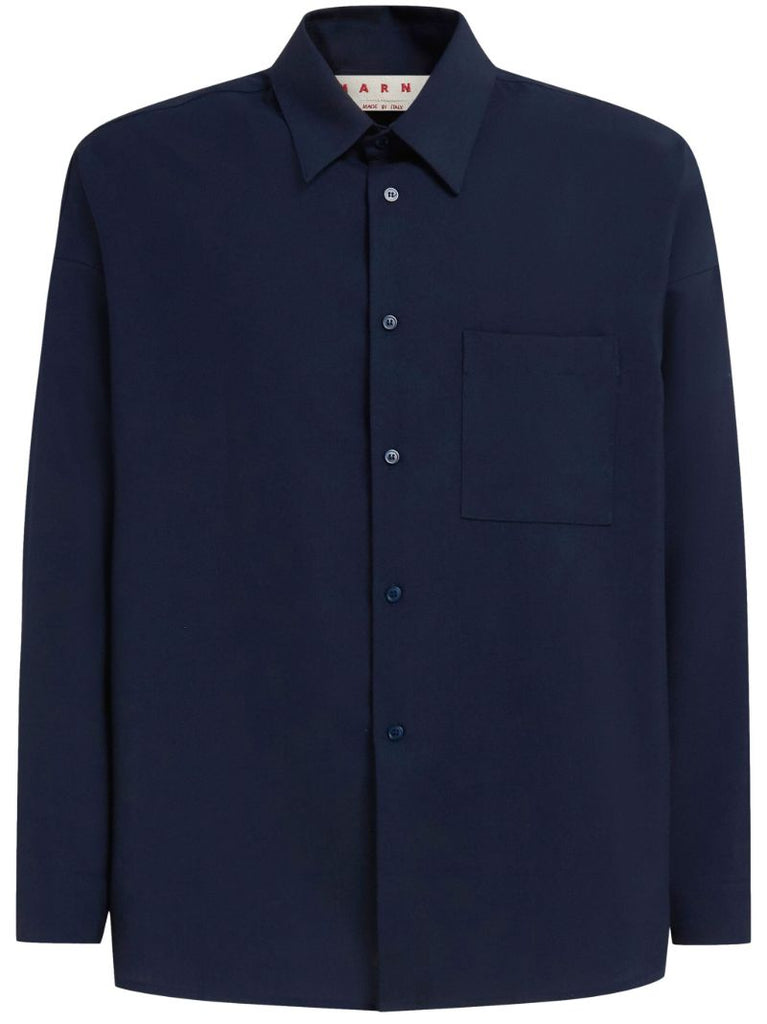Blue Button-up Virgin-wool Shirt