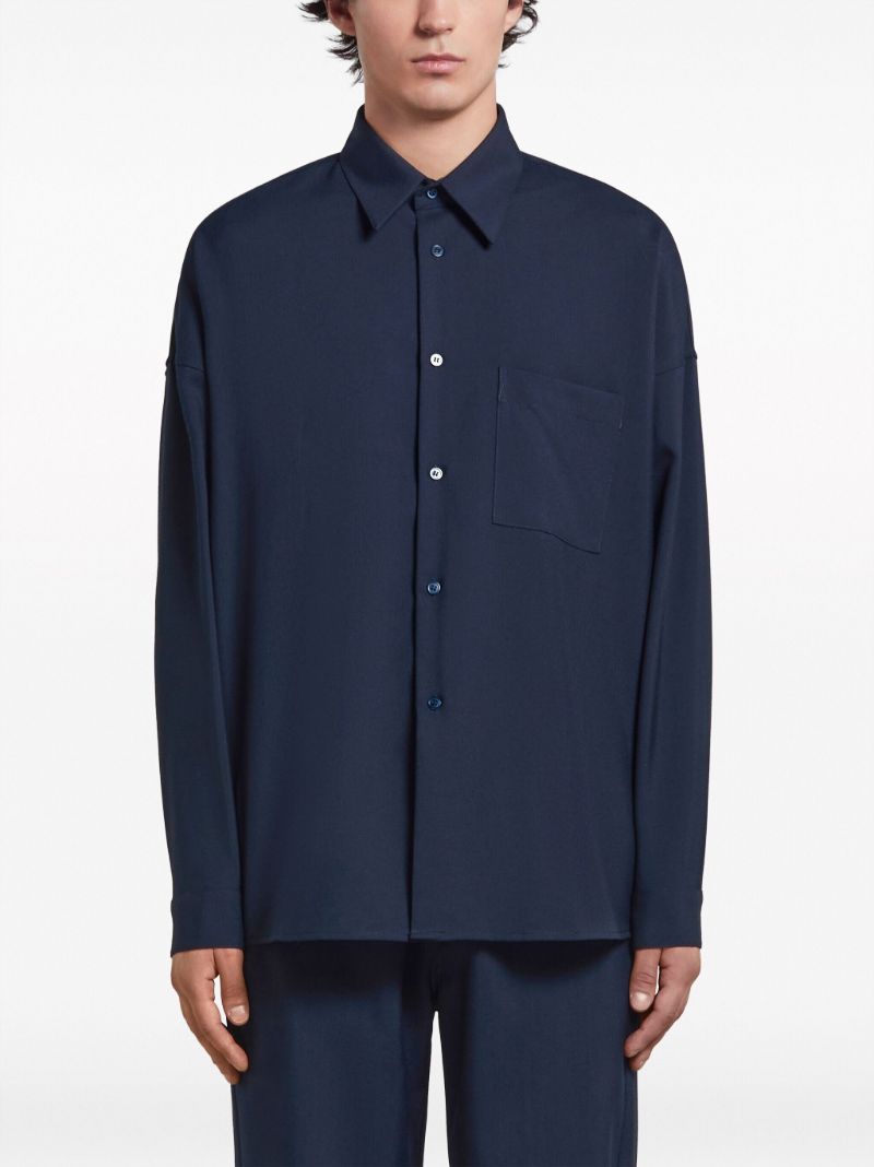 Blue Button-up Virgin-wool Shirt