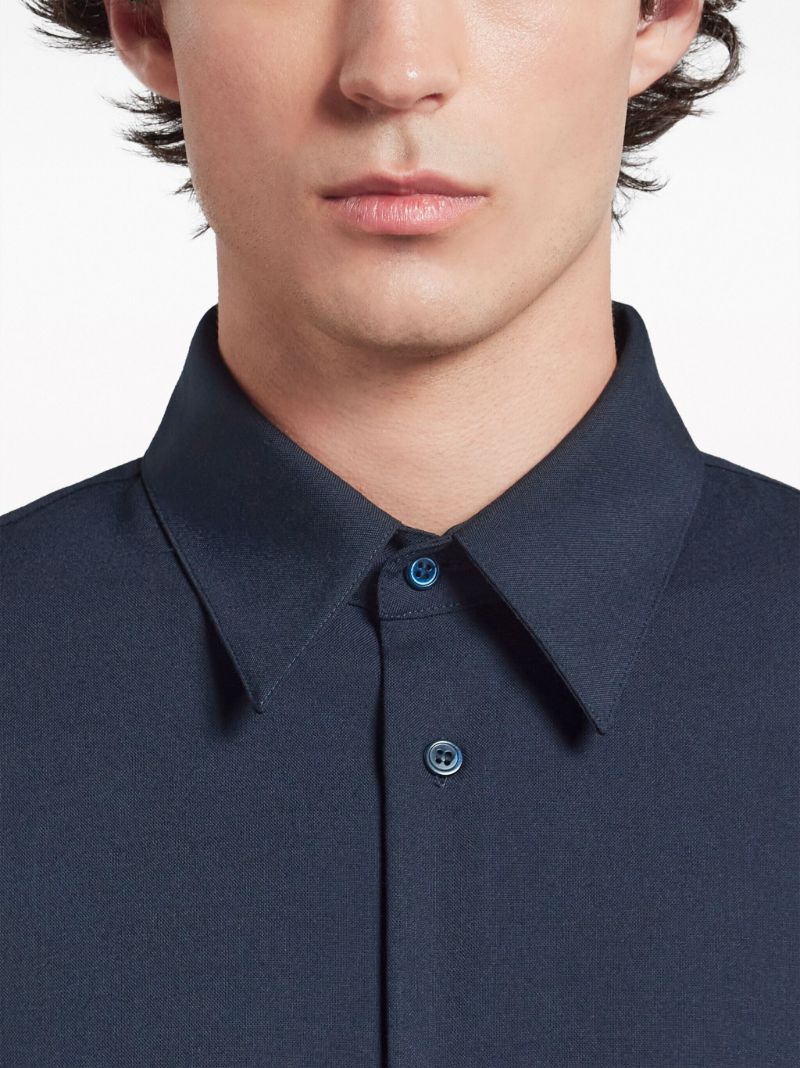 Blue Button-up Virgin-wool Shirt