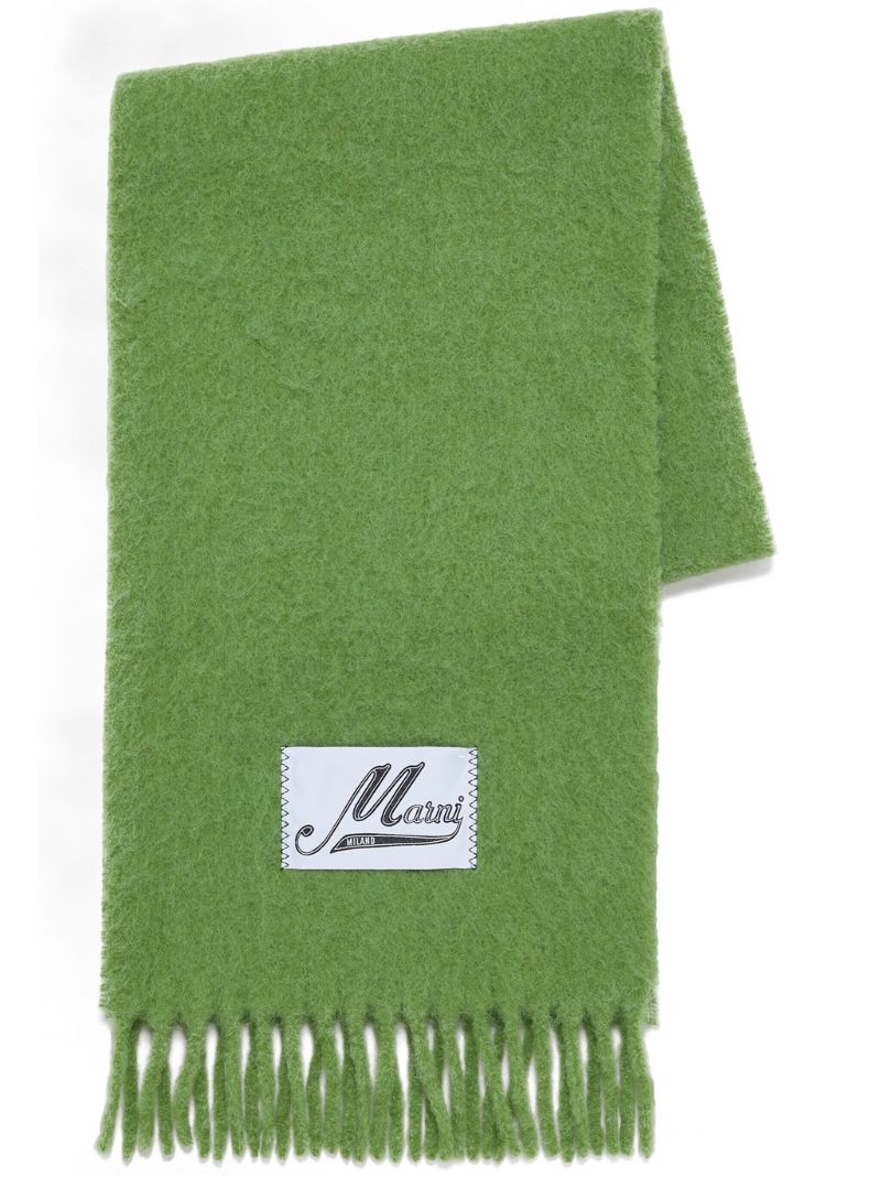 Green Logo-patch Fringed Scarf
