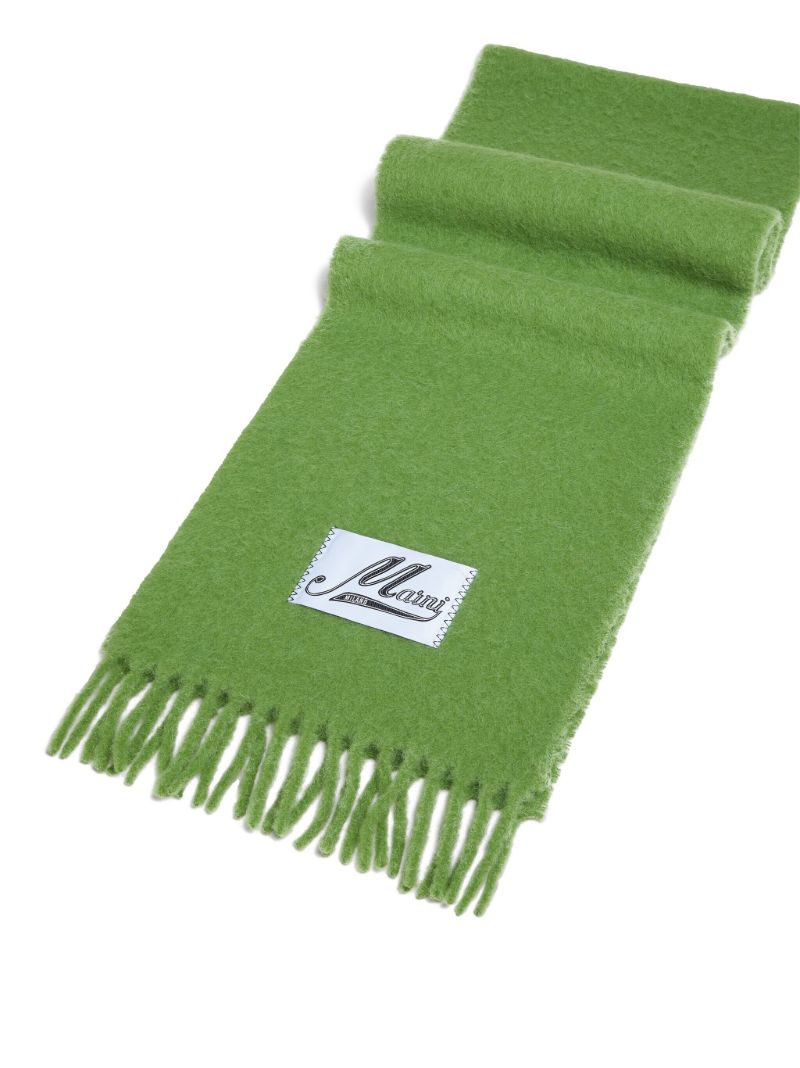 Green Logo-patch Fringed Scarf