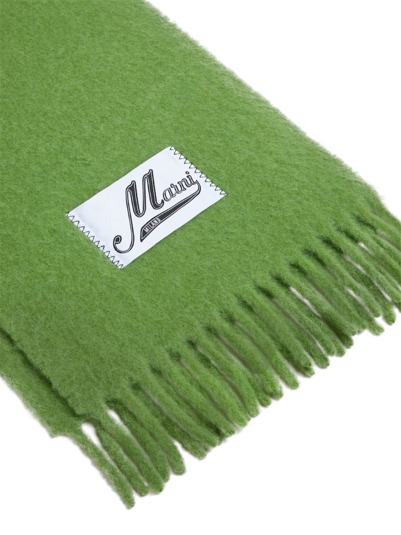 Green Logo-patch Fringed Scarf