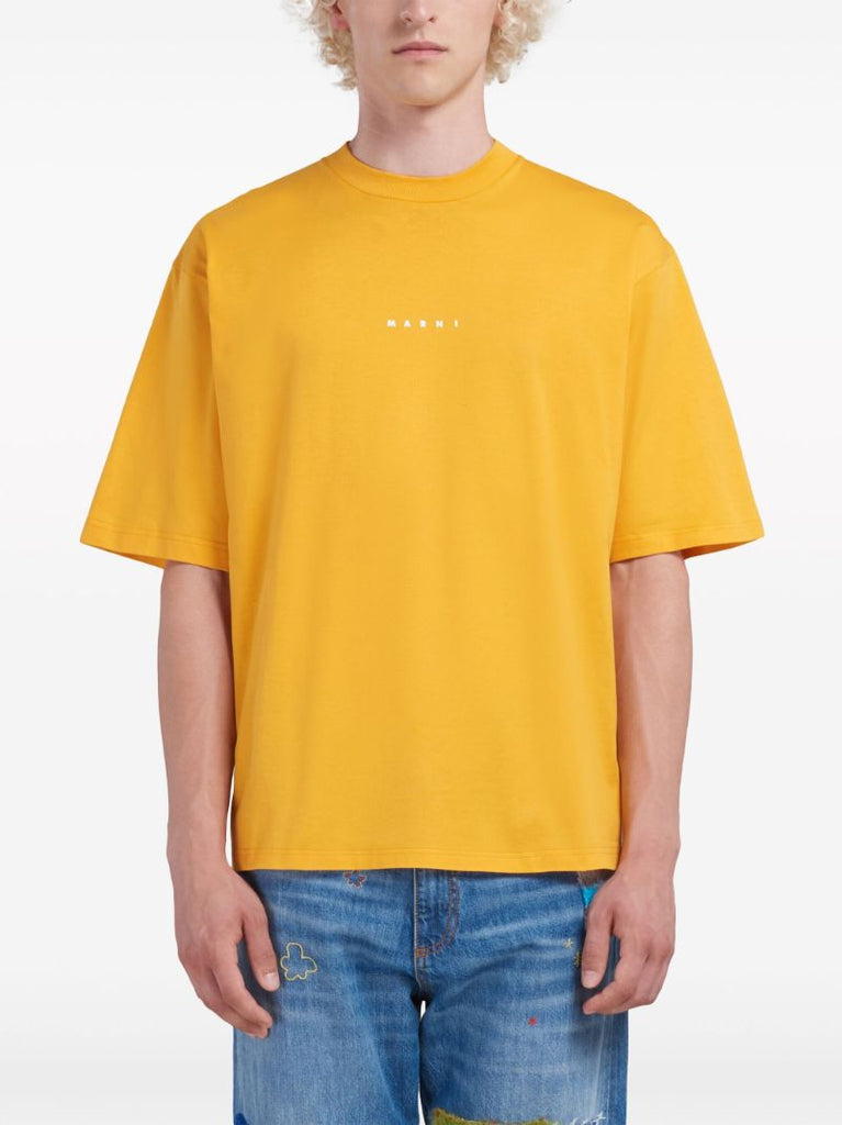 Yellow Logo Print Cotton T-shirt