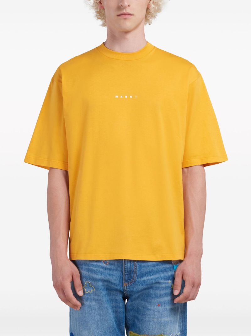 Yellow Logo Print Cotton T-shirt