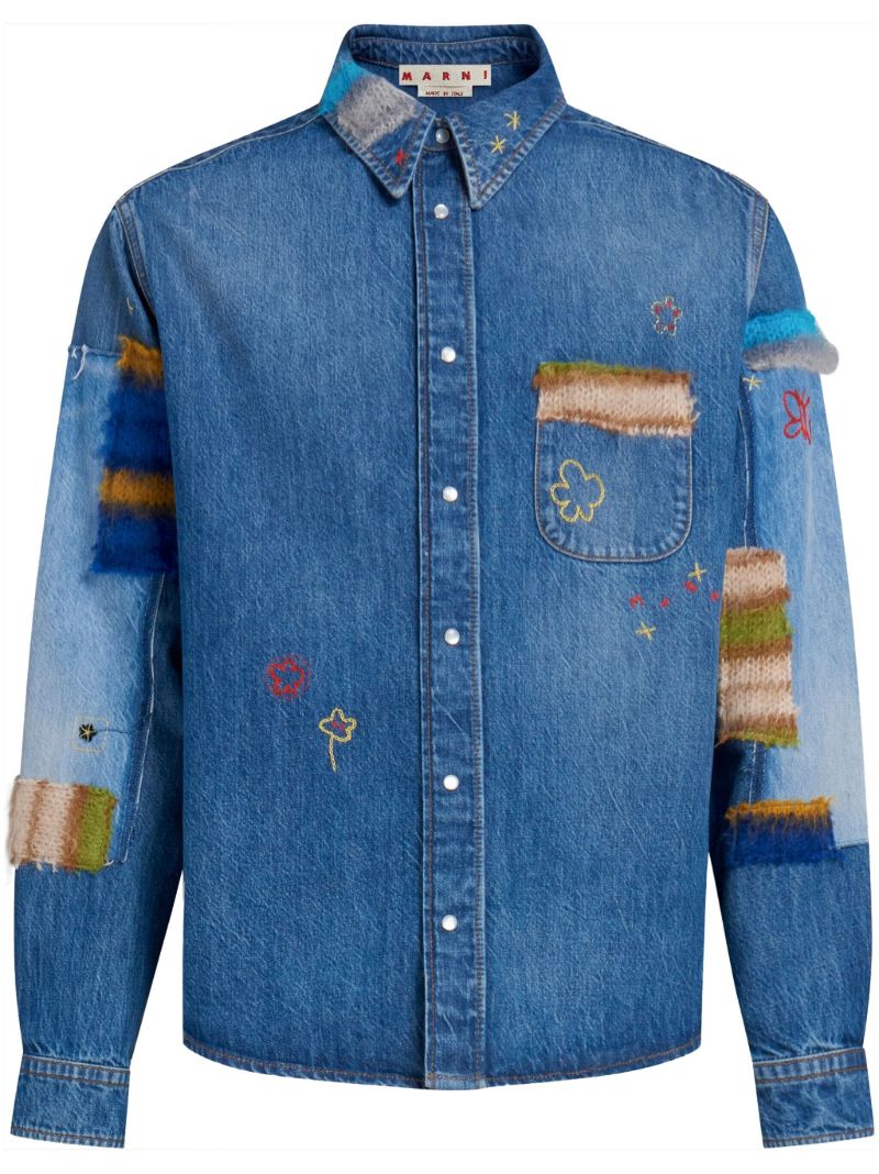 Blue Embroidered Denim Shirt