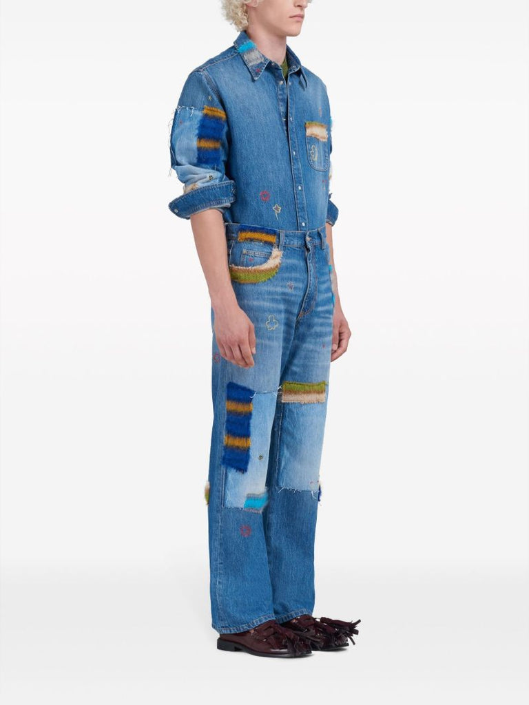 Blue Embroidered Denim Shirt
