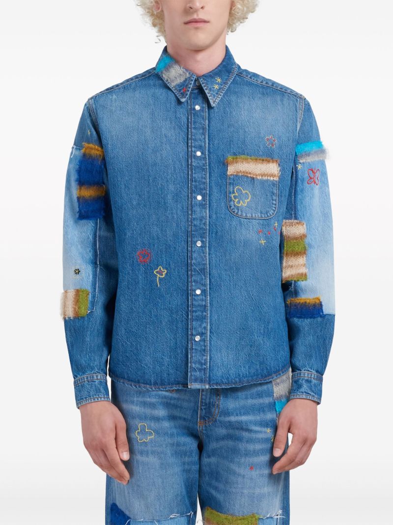 Blue Embroidered Denim Shirt