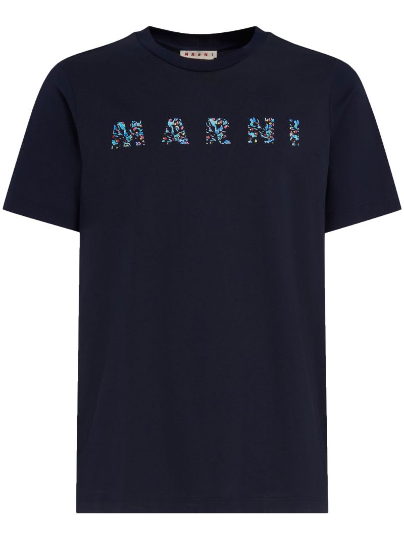 Blue Logo-print Cotton T-shirt
