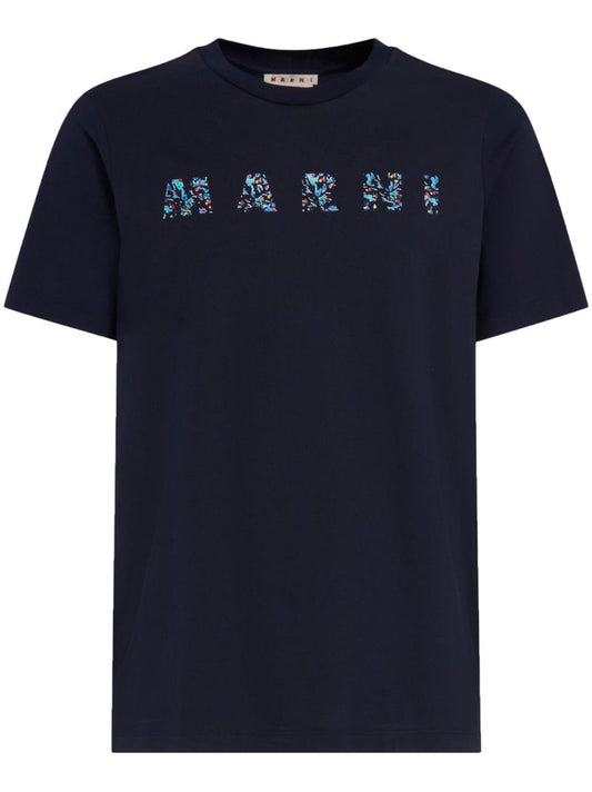 Blue Logo-print Cotton T-shirt