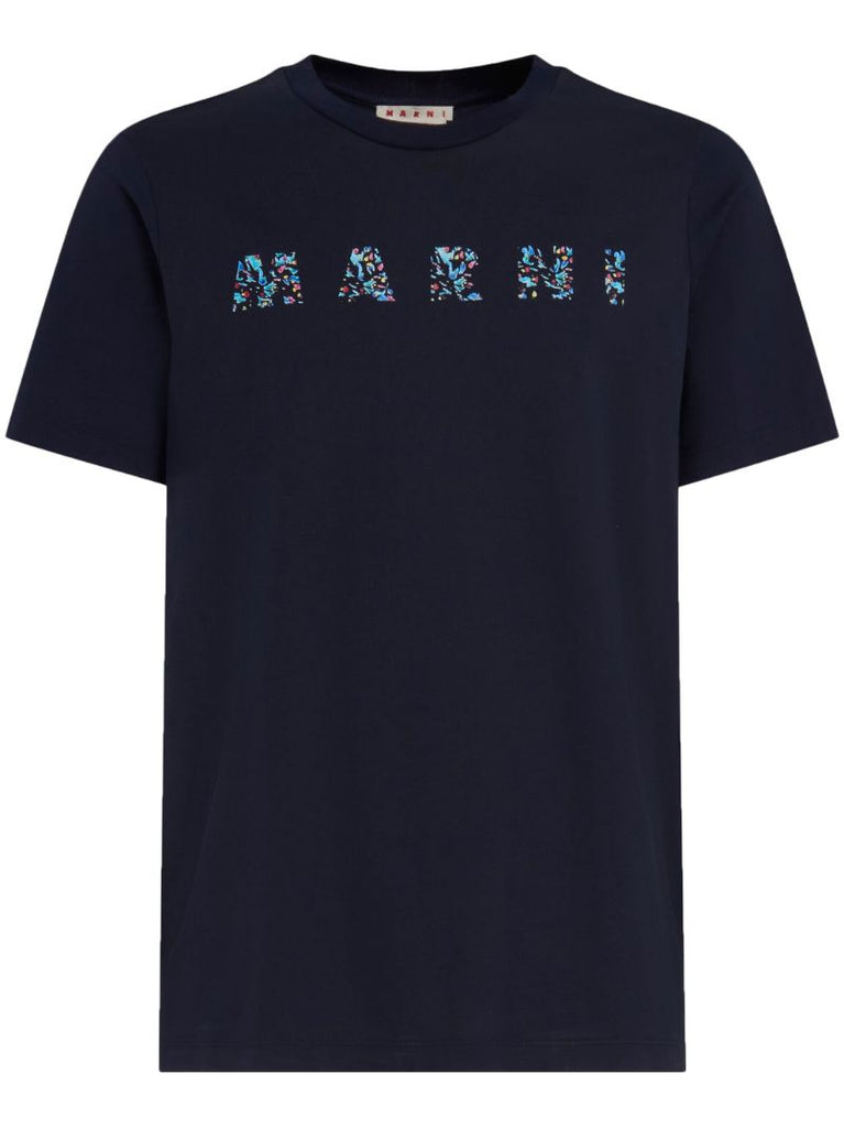 Blue Logo-print Cotton T-shirt