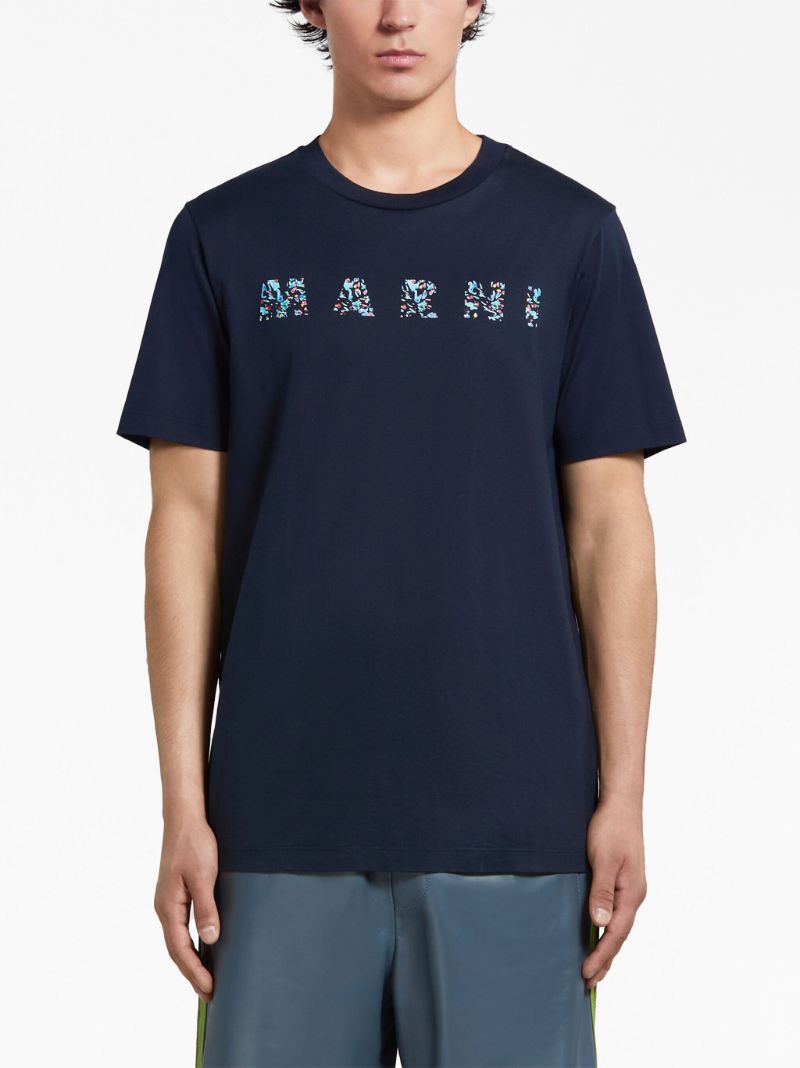 Blue Logo-print Cotton T-shirt