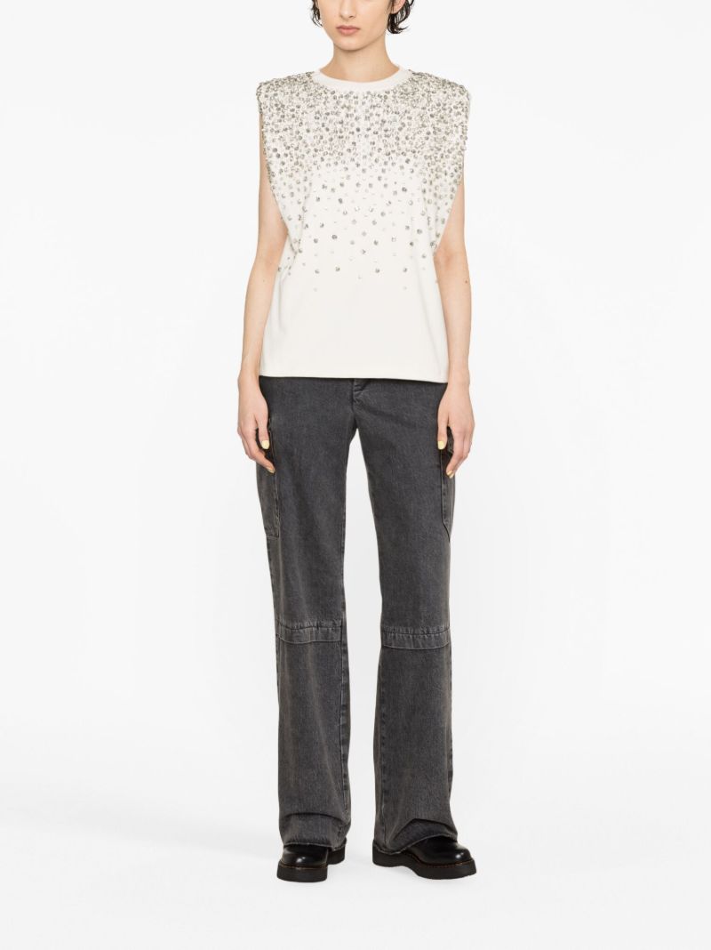 X Suki White Crystal Embellished Cotton T-shirt