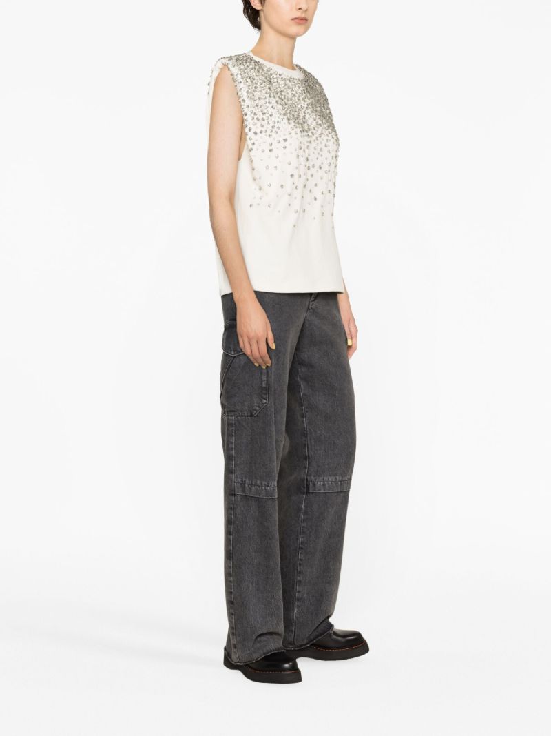 X Suki White Crystal Embellished Cotton T-shirt