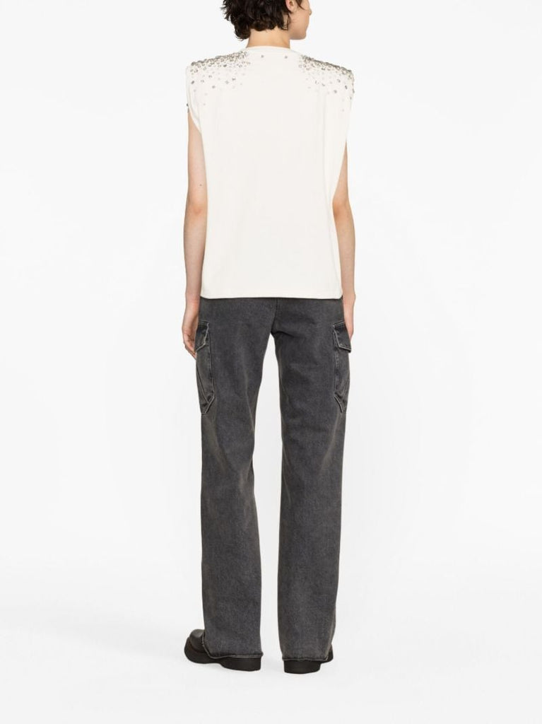 X Suki White Crystal Embellished Cotton T-shirt