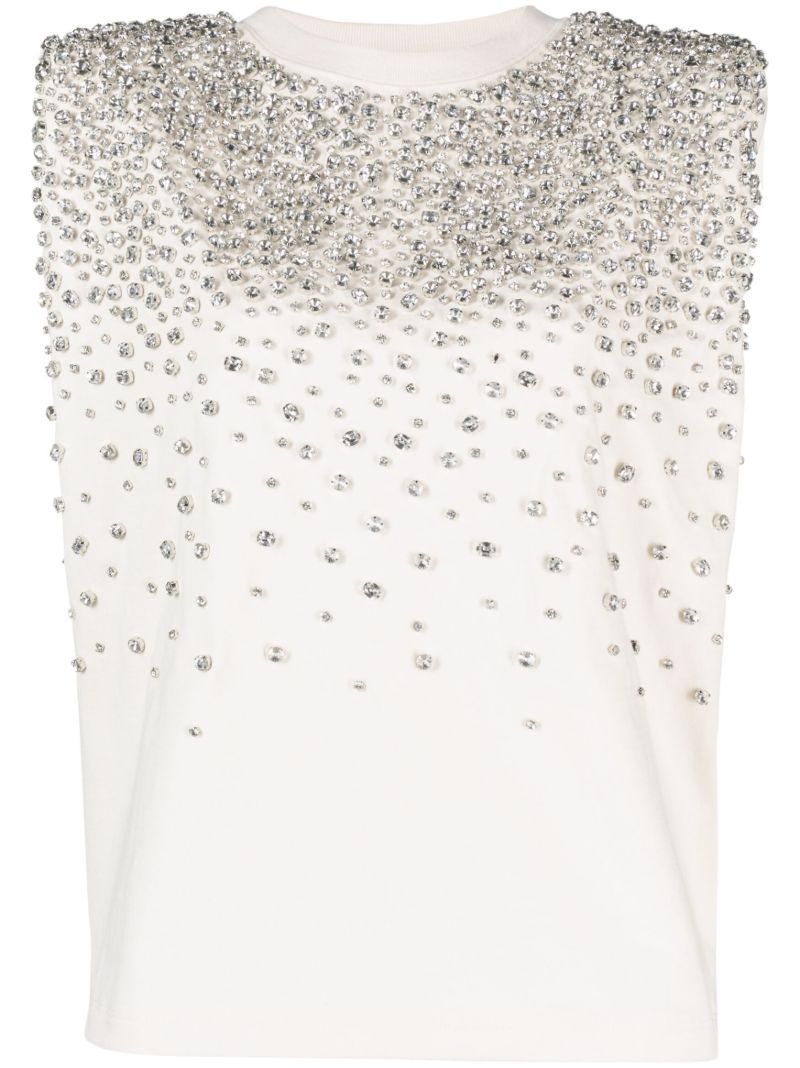 X Suki White Crystal Embellished Cotton T-shirt