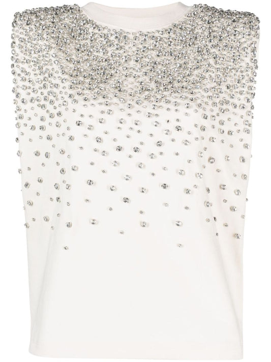 X Suki White Crystal Embellished Cotton T-shirt