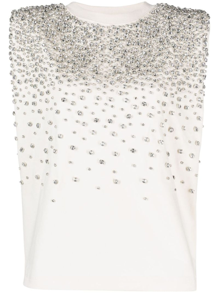 X Suki White Crystal Embellished Cotton T-shirt