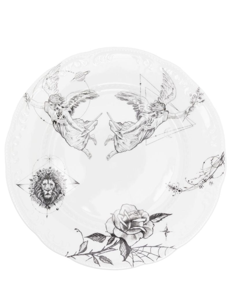 X Dr. Woo White Graphic Print Porcelain Plate