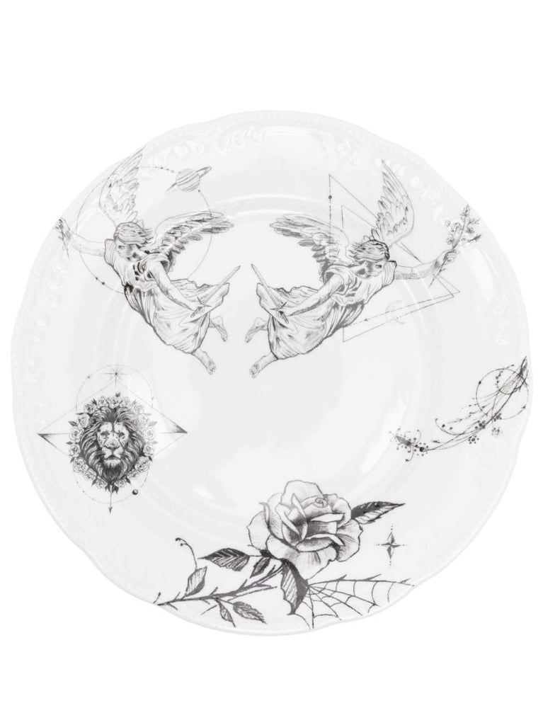 X Dr. Woo White Graphic Print Porcelain Plate