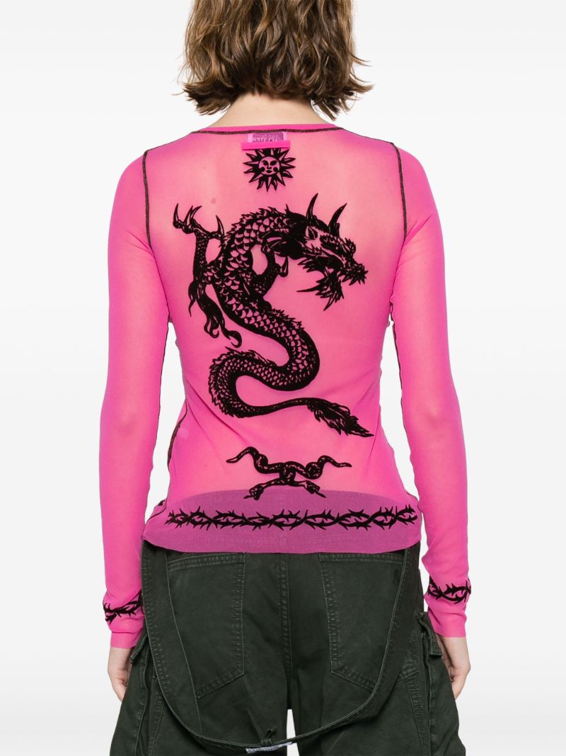 Pink Graphic-print Sheer Top