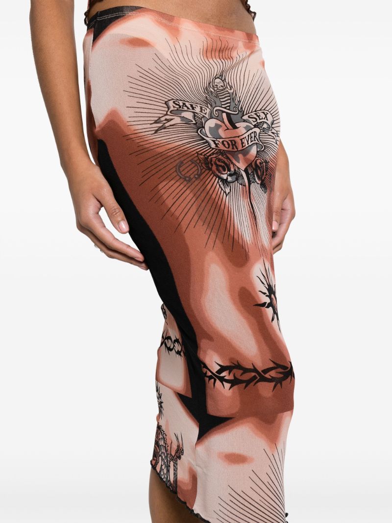 Neutral Graphic-print Midi Skirt