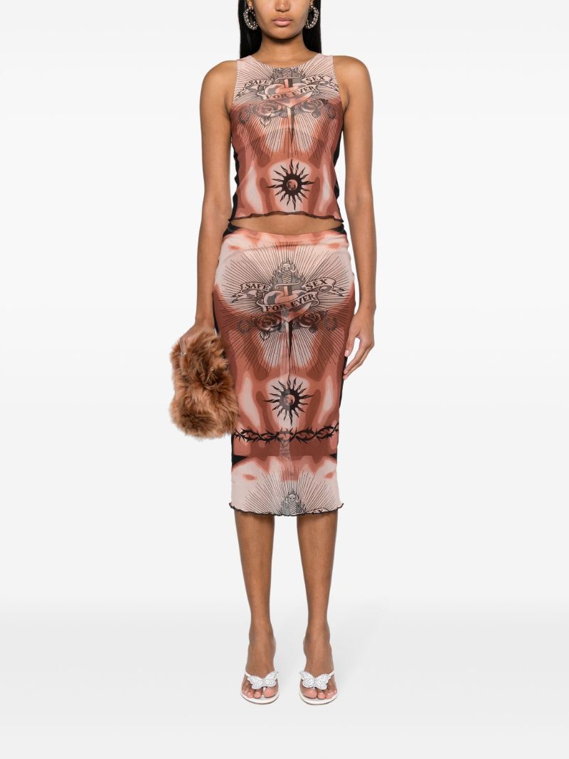 Neutral Graphic-print Midi Skirt