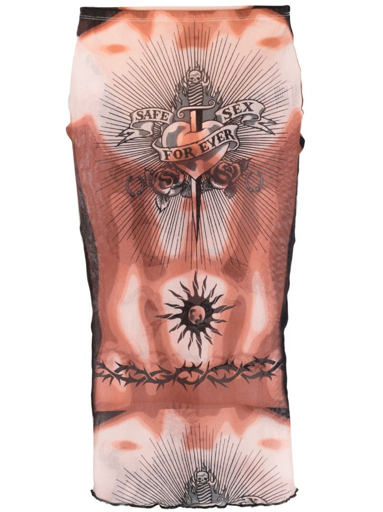 Neutral Graphic-print Midi Skirt