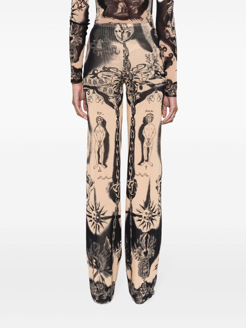 Neutral Heraldique-print Flared Trousers