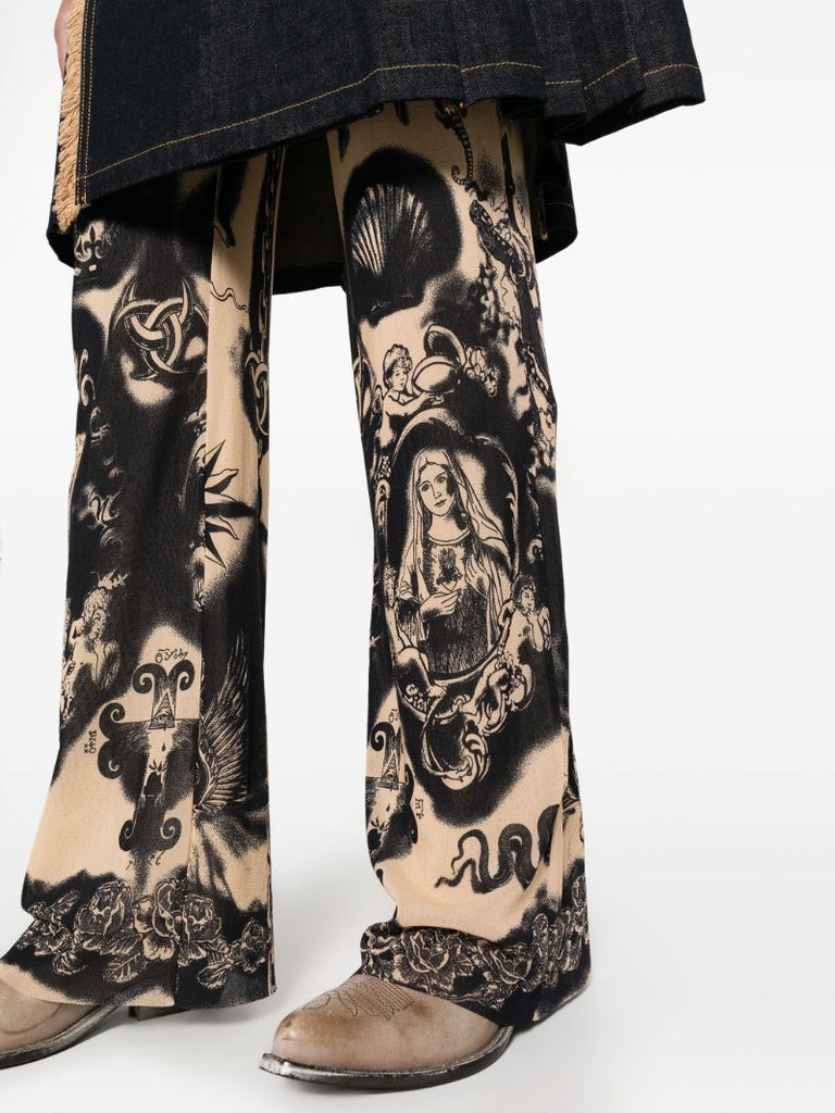 Neutral Heraldique-print Flared Trousers