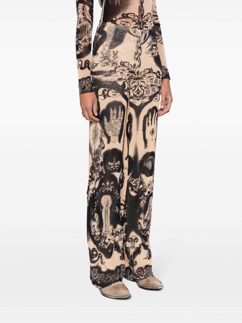 Neutral Heraldique-print Flared Trousers