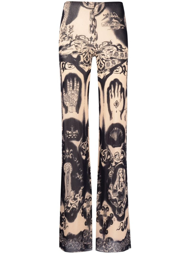 Neutral Heraldique-print Flared Trousers
