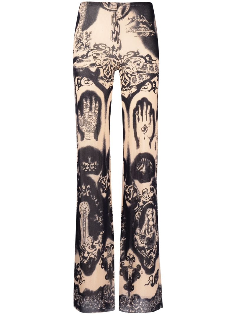 Neutral Heraldique-print Flared Trousers